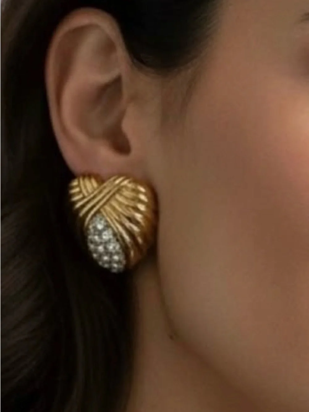 Ellen Kiam Gold Heart Pierced Earrings with Crystal Pavé Accent